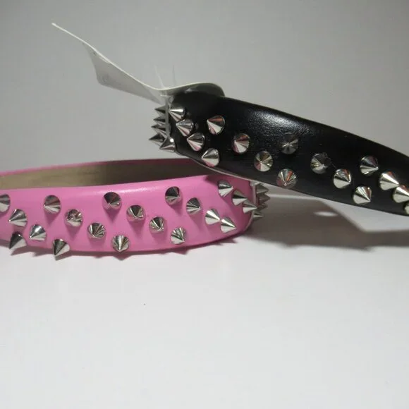 1 Black & 1 Pink Pleather Studded Spiked Headband Punk Alternative Goth Emo New - Picture 9 of 14